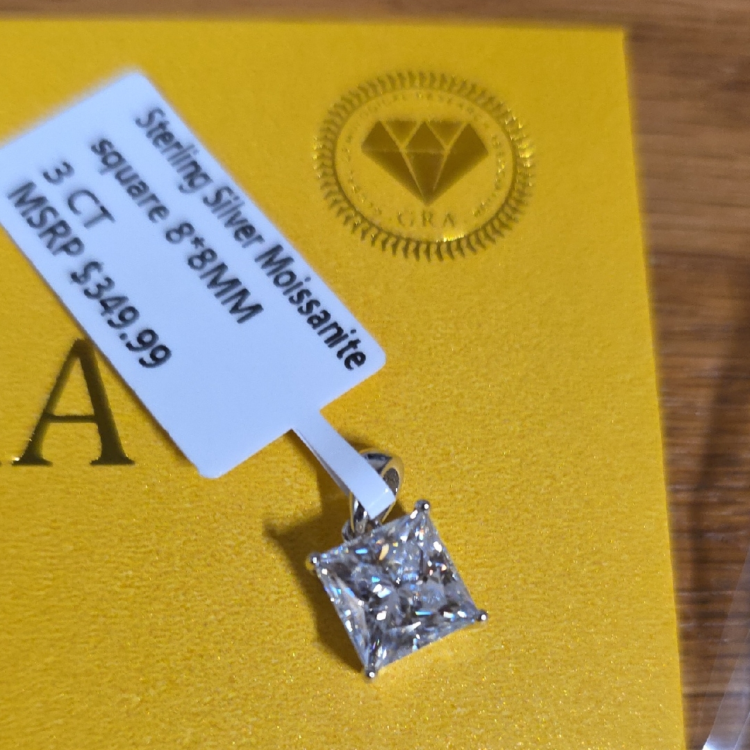 Sterling Silver Princess Cut Moissanite Pendant - White